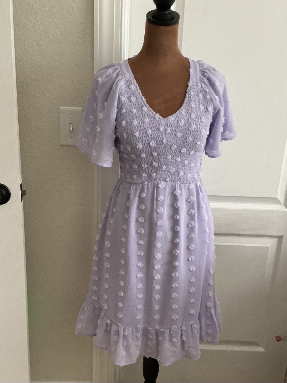 Lavender Textured V-Neck Women’s Dress